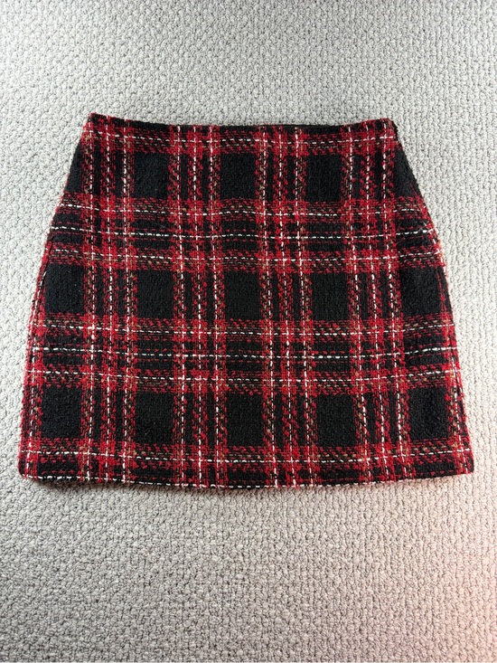 LOFT Dresses & Skirts - LOFT Red Tartan Plaid Wool Blend Tweed Winter Holiday Mini Skirt Women’s Size 6